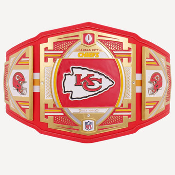 Kansas City Chiefs WWE Legacy Championship Belt featuring team colors and dynamic craftsmanship.