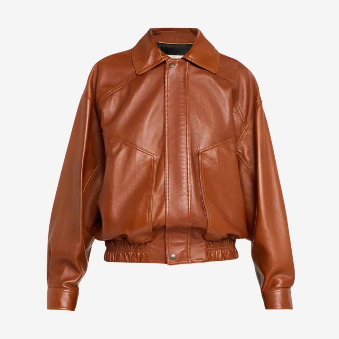 Classic women’s oversized brown leather jacket with vintage look and modern fit