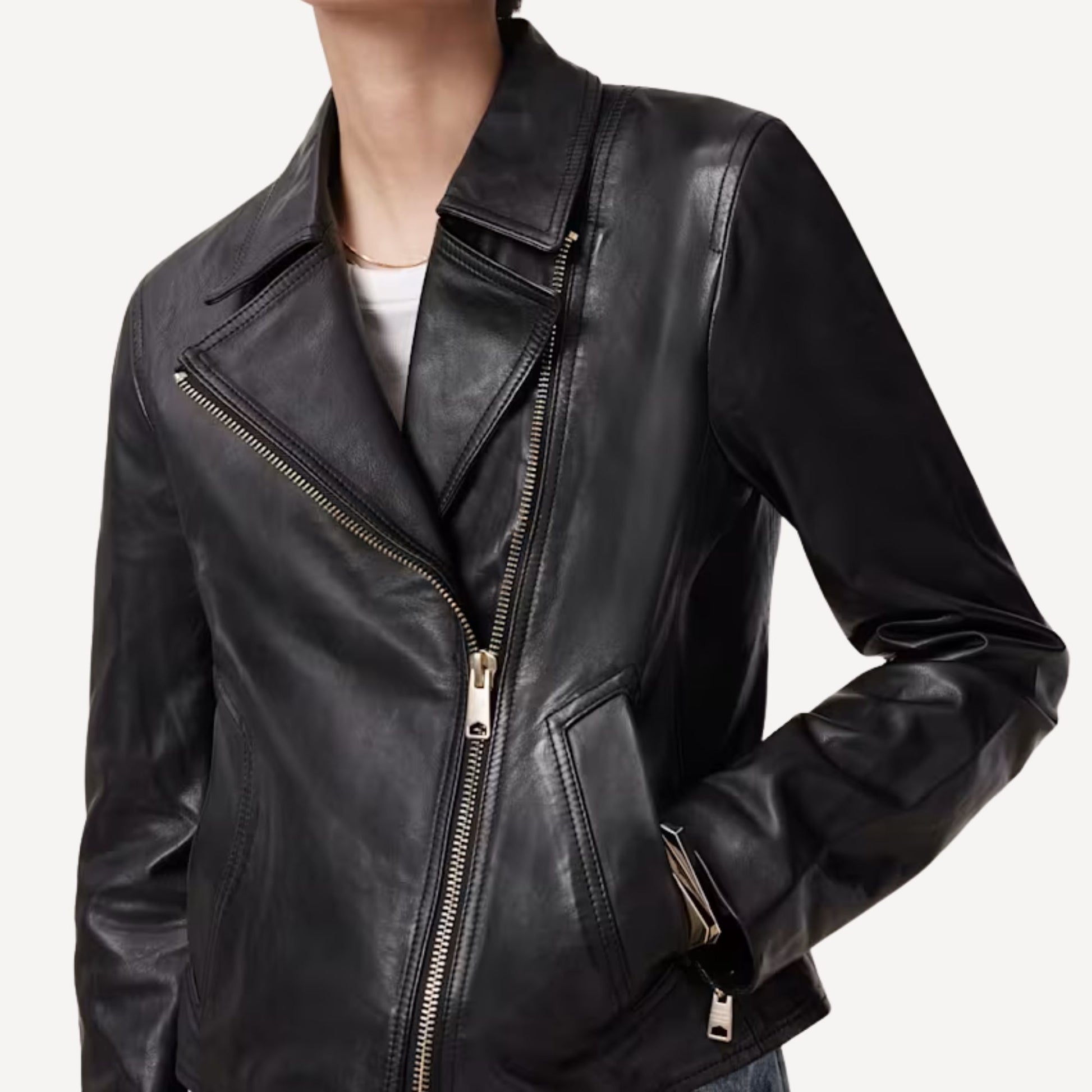 Custom size cropped leather trench coat for women.