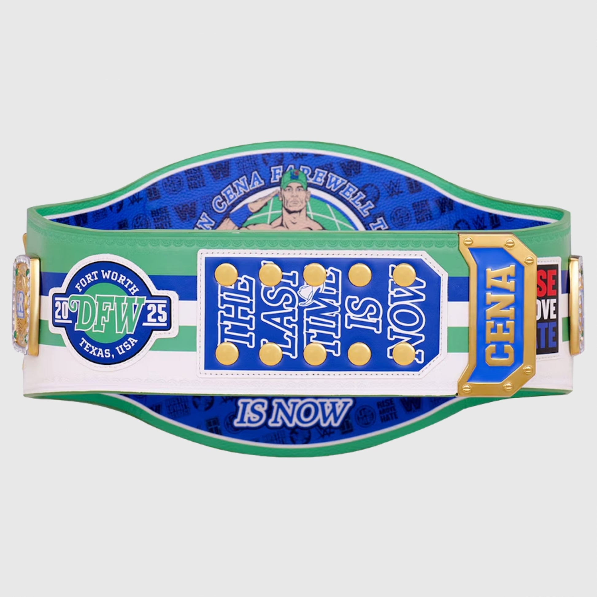 Detailed John Cena 2025 Spinner Belt from the Farewell Tour in Dallas, featuring championship-worthy craftsmanship.
