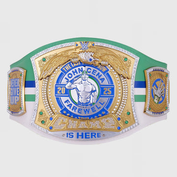 Authentic WWE John Cena Dallas Spinner Belt crafted with intricate engravings and polished metal.
