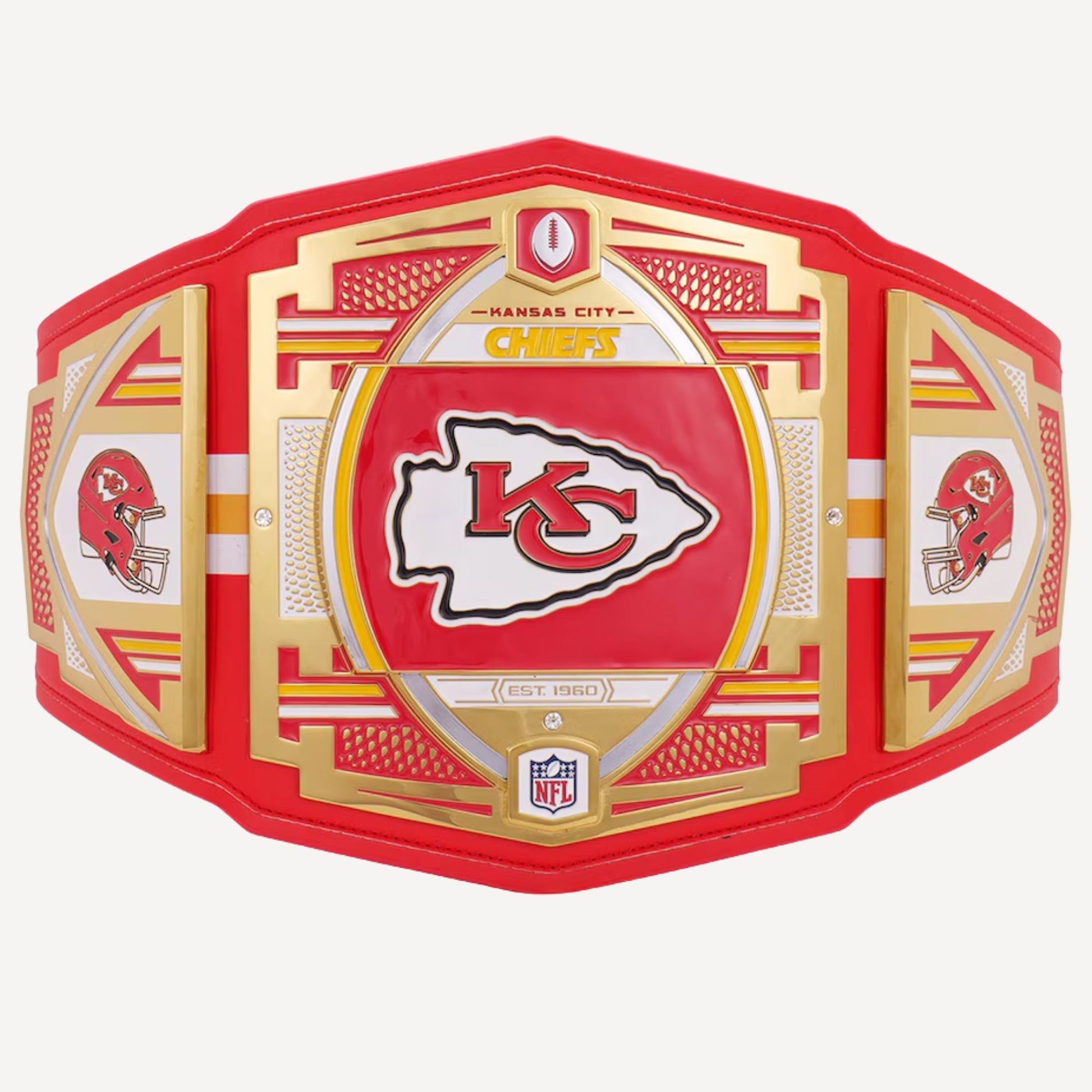 Kansas City Chiefs WWE Legacy Championship Belt featuring team colors and dynamic craftsmanship.