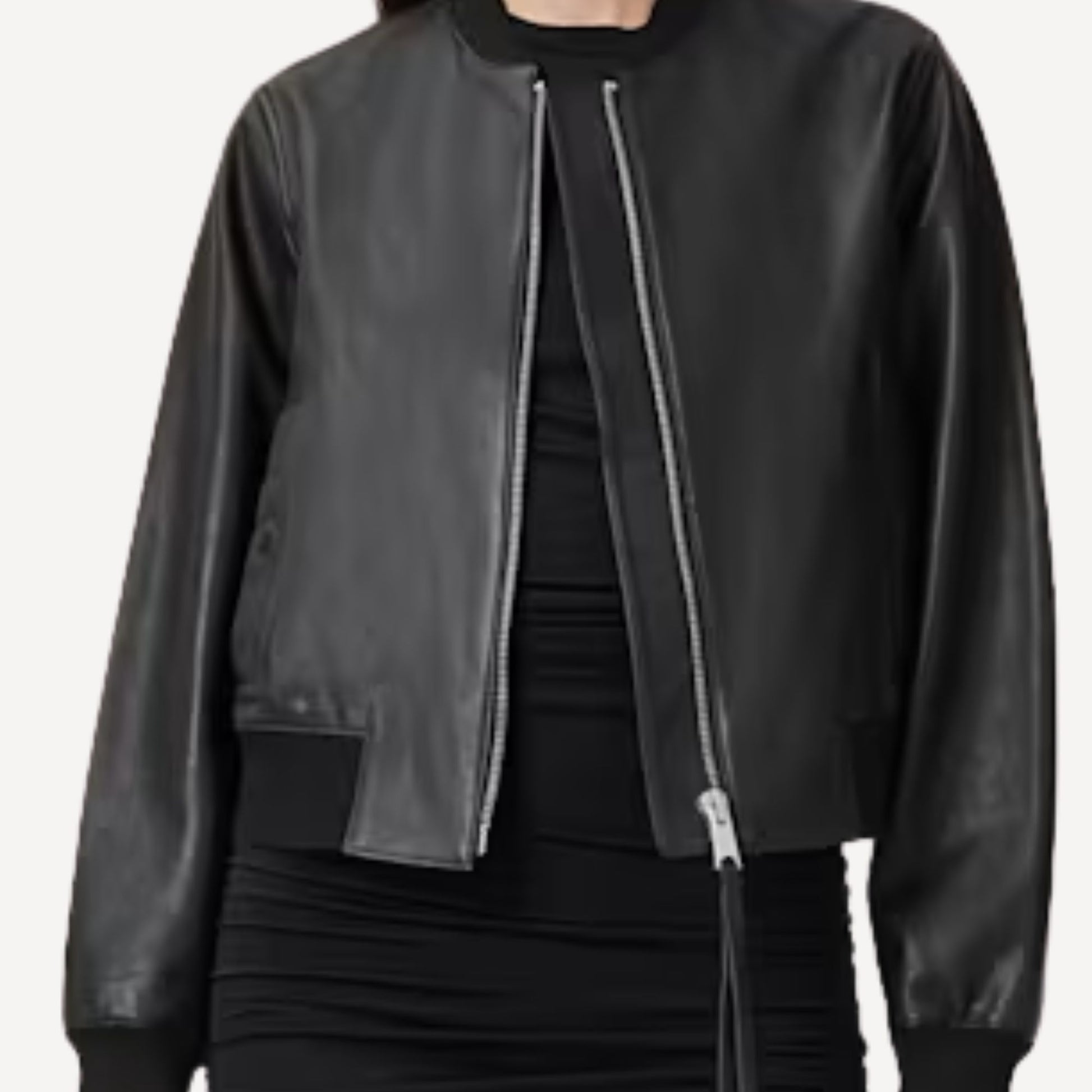 Custom leather bomber jacket in premium quality finish.