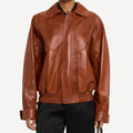 Women’s oversized brown leather jacket with relaxed modern fit