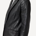 Premium black leather blazer jacket for women’s fashion.