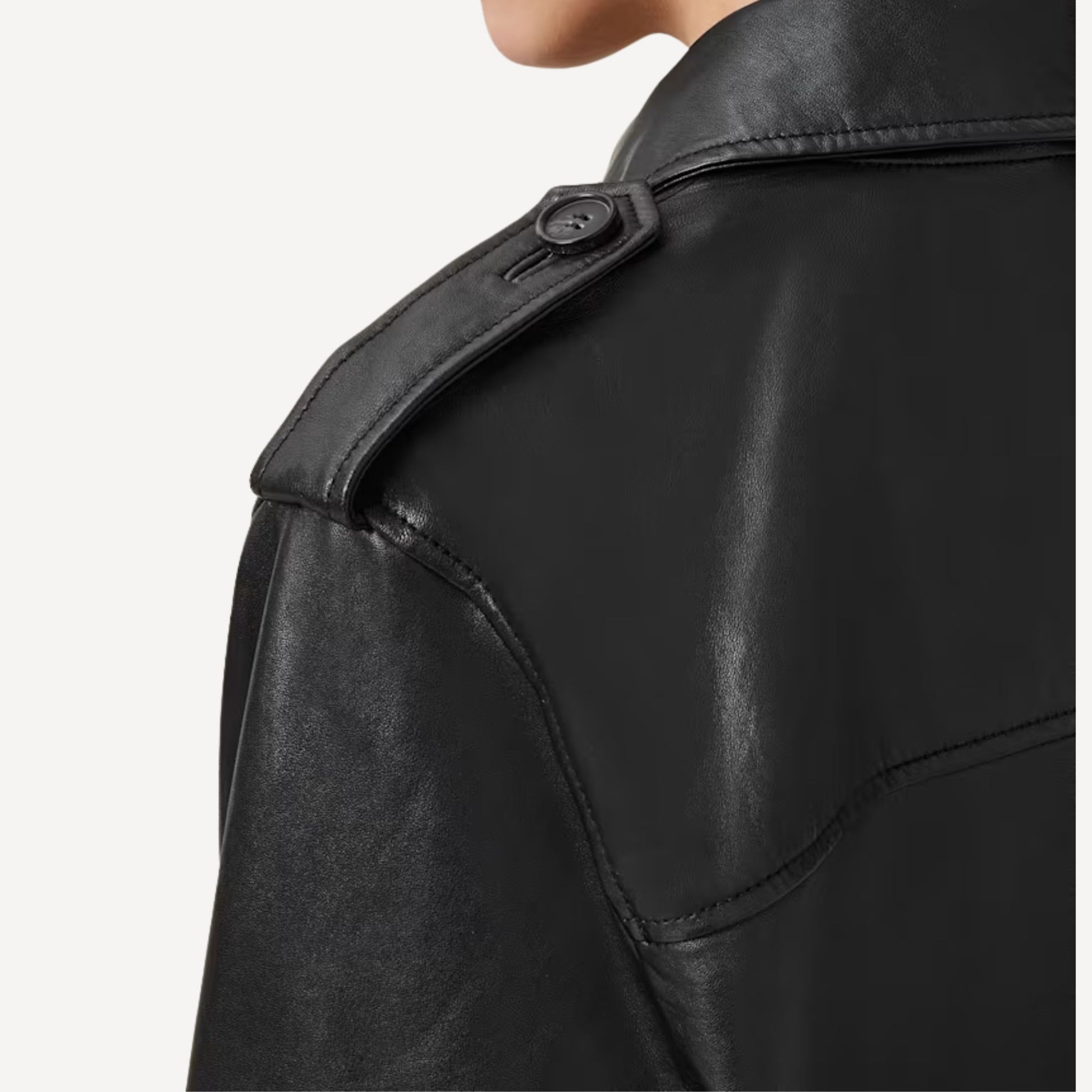 Stylish black cropped leather trench coat for women – lightweight and modern