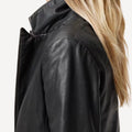 Luxury women’s leather blazer jacket with custom sizes.