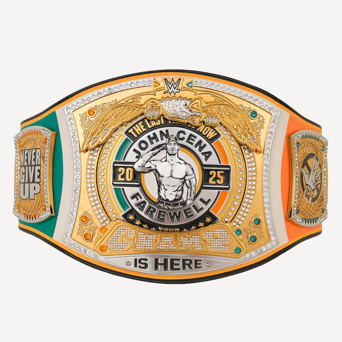 WWE John Cena Farewell 2025 Dublin Spinner Replica Belt front view with gold plates