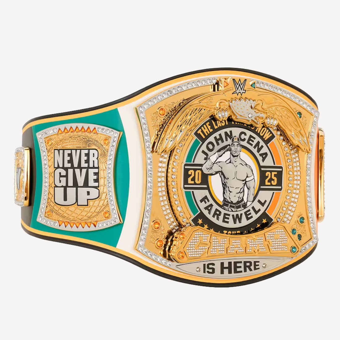 WWE John Cena Farewell 2025 Dublin Spinner Replica Belt front view with gold plates