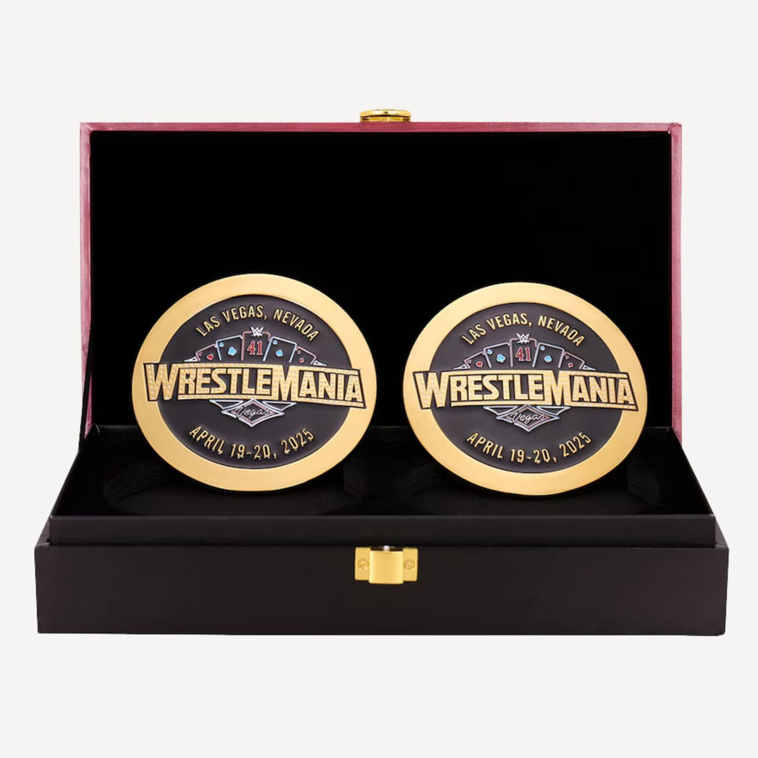 WWE WrestleMania 41 Replica Side Plate Box Set featuring iconic WrestleMania branding.